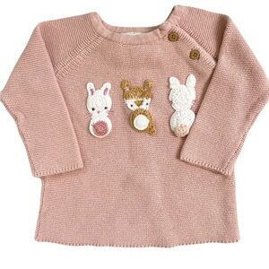 Fred & Flo Pink Knit Sweater with Animal Appliques